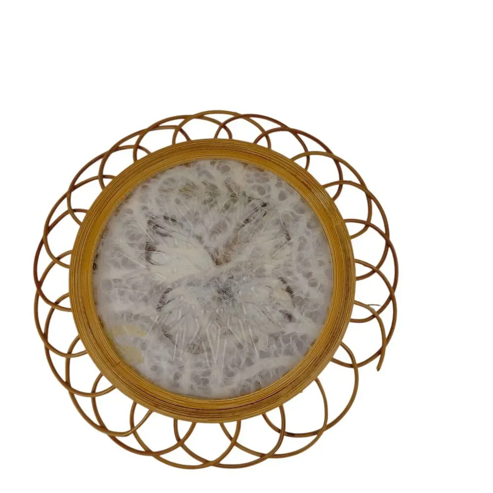 Pressed Butterfly Rattan Wicker Coasters Caddy Set Of 4 MCM Taiwan Barware
